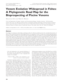 Venom Evolution Widespread in Fishes: a Phylogenetic Road Map for the Bioprospecting of Piscine Venoms