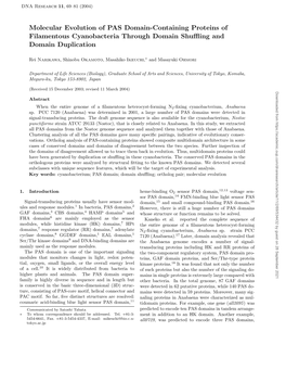 Molecular Evolution of PAS Domain-Containing Proteins of Filamentous Cyanobacteria Through Domain Shuﬄing and Domain Duplication