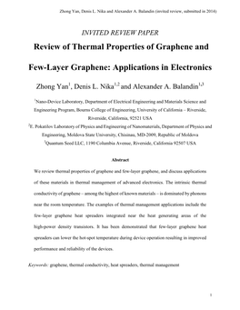 Review of Thermal Properties of Graphene and Few-Layer