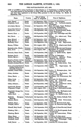 6280 the London. Gazette, October 3, 1902. the Naturalization Act, 1870