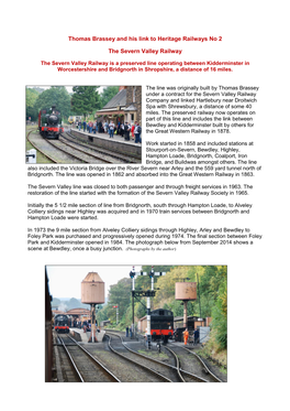 Thomas Brassey and His Link to Heritage Railways No 2 the Severn