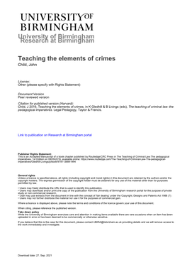University of Birmingham Teaching the Elements of Crimes