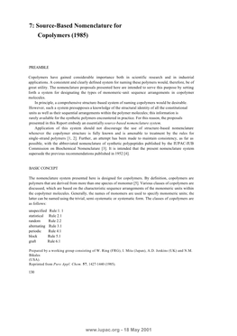 7: Source-Based Nomenclature for Copolymers (1985)