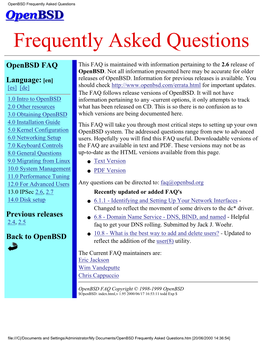 1.0 Intro to Openbsd Information Pertaining to Any -Current Options, It Only Attempts to Track 2.0 Other Resources What Has Been Released on CD