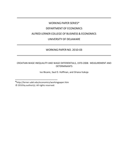 Working Paper Series* Department of Economics Alfred Lerner College of Business & Economics University of Delaware