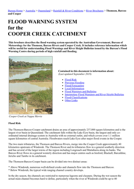 FLOOD WARNING SYSTEM for the COOPER CREEK CATCHMENT