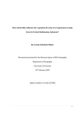 Does Soil Fertility Influence the Vegetation Diversity of a Tropical Peat Swamp