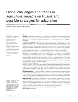 Global Challenges and Trends in Agriculture: Impacts on Russia and Possible Strategies for Adaptation