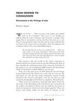 From Despair to Communion: Discernment in the Writings of Luke