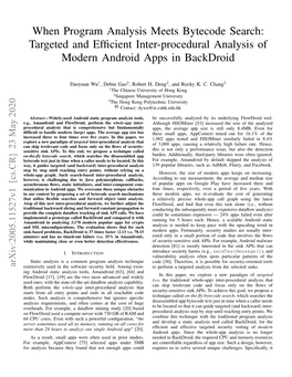 When Program Analysis Meets Bytecode Search: Targeted and Efﬁcient Inter-Procedural Analysis of Modern Android Apps in Backdroid