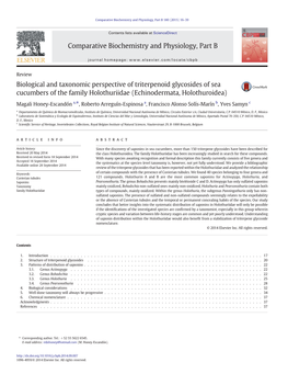 Biological and Taxonomic Perspective of Triterpenoid Glycosides of Sea Cucumbers of the Family Holothuriidae (Echinodermata, Holothuroidea)