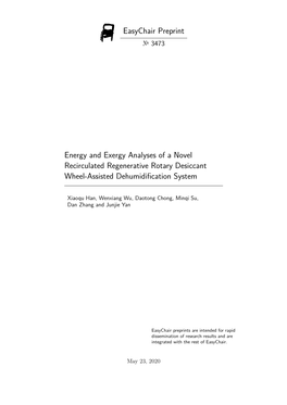 Easychair Preprint Energy and Exergy Analyses of a Novel