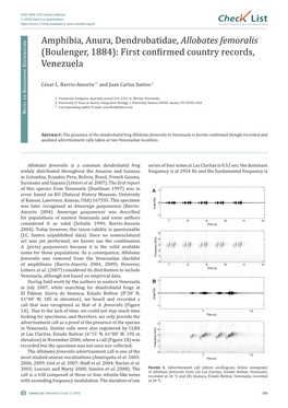 Amphibia, Anura, Dendrobatidae, Allobates Femoralis (Boulenger, 1884): First Confirmed Country Records, Venezuela