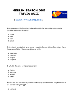 Merlin Season One Trivia Quiz