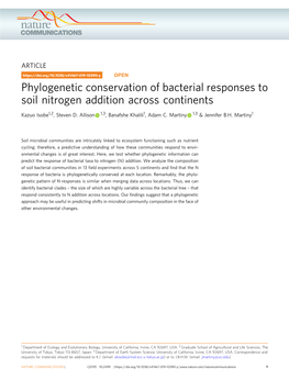 Phylogenetic Conservation of Bacterial Responses to Soil Nitrogen Addition Across Continents