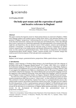 Topic: Spatial and Locative Reference in Dagbani