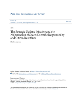 The Strategic Defense Initiative and the Militarization of Space: Scientific Responsibility and Citizen Resistance