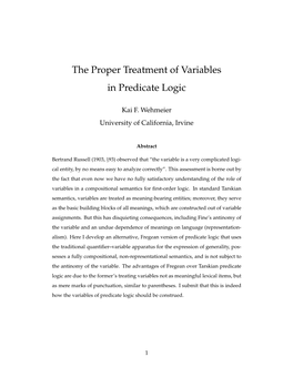 The Proper Treatment of Variables in Predicate Logic