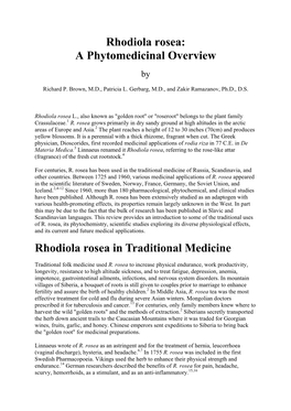 Rhodiola Rosea: a Phytomedicinal Overview By