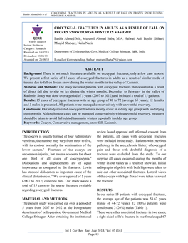 COCCYGEAL FRACTURES in ADULTS AS a RESULT of FALL on FROZEN SNOW DURING Bashir Ahmed Mir Et Al WINTER in KASHMIR