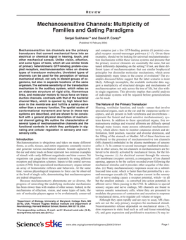 Mechanosensitive Channels: Multiplicity of Families and Gating Paradigms