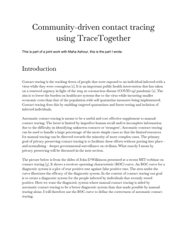 Community-Driven Contact Tracing Using Tracetogether