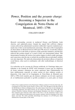 Becoming a Superior in the Congre´Gation De Notre-Dame of Montreal, 1693–1796