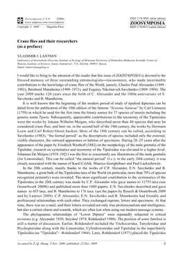 Zoosymposia 3: 5–8 (2009) ISSN 1178-9905 (Print Edition) ZOOSYMPOSIA Copyright © 2009 · Magnolia Press ISSN 1178-9913 (Online Edition)