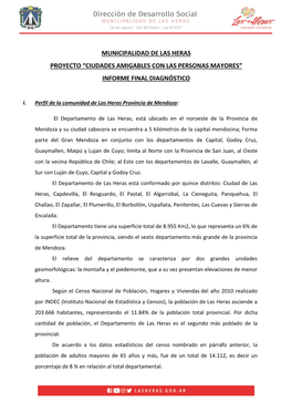 Municipalidad De Las Heras Proyecto “Ciudades Amigables Con Las Personas Mayores” Informe Final Diagnóstico