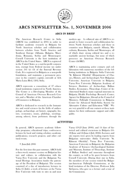 ARCS NEWSLETTER No. 1, NOVEMBER 2006