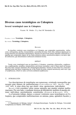 Diversos Casos Teratológicos En Coleoptera Severa1 Teratological Cases in Coleoptera