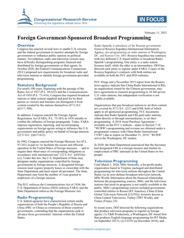 Foreign Government-Sponsored Broadcast Programming