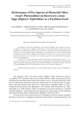 On Bactrocera Zonata Eggs (Diptera: Tephritidae) As a Factitious Food
