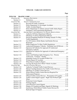 TABLE of CONTENTS Page TITLE III. TRAFFIC CODE