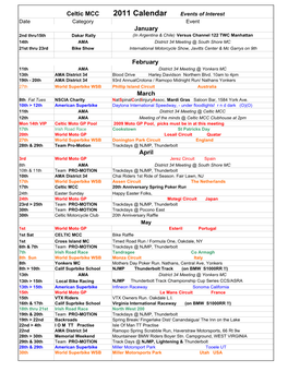 Celtic MCC 2011 Calendar