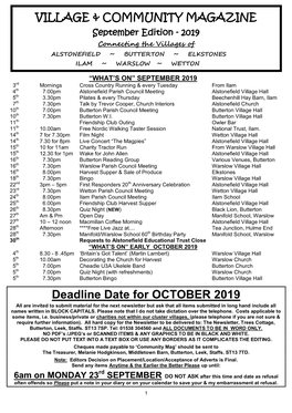 Deadline Date for OCTOBER 2019