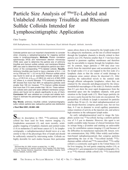 Particle Size Analysis of 99Mtc-Labeled and Unlabeled Antimony Trisulﬁde and Rhenium Sulﬁde Colloids Intended for Lymphoscintigraphic Application