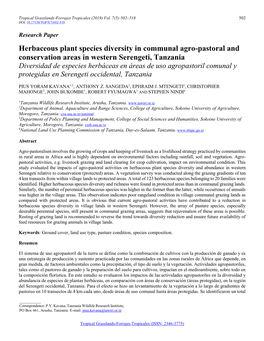 Herbaceous Plant Species Diversity in Communal Agro-Pastoral And
