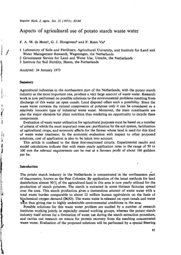 Aspects of Agricultural Use of Potato Starch Waste Water