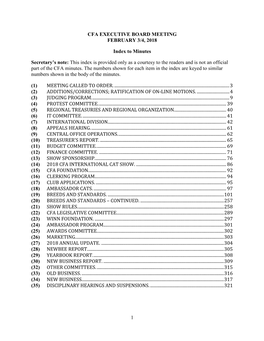 1 CFA EXECUTIVE BOARD MEETING FEBRUARY 3/4, 2018 Index To