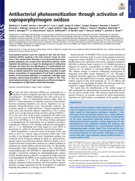 Antibacterial Photosensitization Through Activation of PNAS PLUS Coproporphyrinogen Oxidase