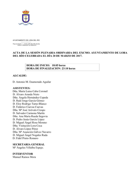 Acta De La Sesión Plenaria Ordinaria Del Excmo