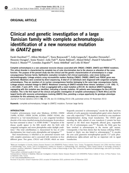 Clinical and Genetic Investigation of a Large Tunisian Family with Complete Achromatopsia: Identiﬁcation of a New Nonsense Mutation in GNAT2 Gene