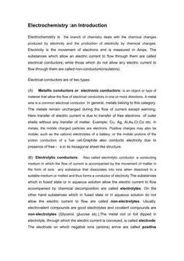 Electrochemistry :An Introduction