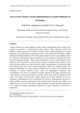 An Overview of Heavy Metal Contamination in Coastal Sediments of Sri Lanka A.M.N.M. Adikaram1 and H.M.T.G.A. Pitawala2