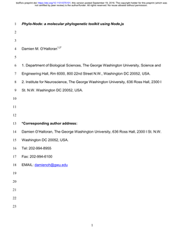 1 Phylo-Node: a Molecular Phylogenetic Toolkit Using Node.Js
