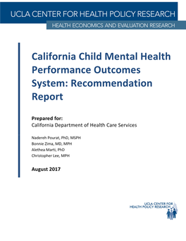 California Child Mental Health Performance Outcomes System: Recommendation Report