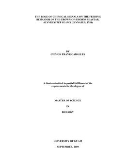 The Role of Chemical Signals on the Feeding Behavior of the Crown-Of-Thorns Seastar, Acanthaster Planci (Linnaeus, 1758)