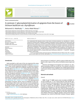 A Cytotoxic C-Glycosylated Derivative of Apigenin from the Leaves Of