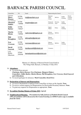 Minutes of Council Meeting July 2015